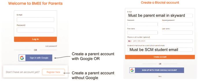 creating parent account sample